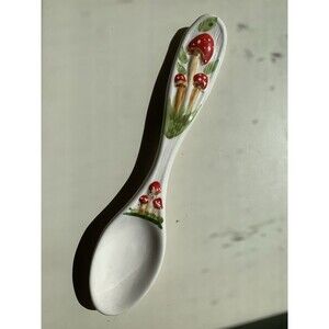 VINTAGE HANGING CERAMIC Spoon 15.5”x3.5” MUSHROOMS WALL KITCHEN DECOR HANGING 3D